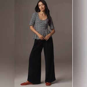 Maeve Peplum Scoop-Neck short sleeve white and black animal cheetah print sz XS